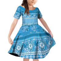 Hawaiian Hibiscus Honu Family Matching Off Shoulder Short Dress and Hawaiian Shirt Blue Mele Kalikimaka Palaka Spirit - Polynesian Pride