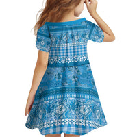 Hawaiian Hibiscus Honu Family Matching Off Shoulder Short Dress and Hawaiian Shirt Blue Mele Kalikimaka Palaka Spirit - Polynesian Pride