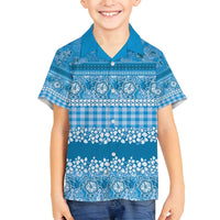 Hawaiian Hibiscus Honu Family Matching Off Shoulder Short Dress and Hawaiian Shirt Blue Mele Kalikimaka Palaka Spirit - Polynesian Pride