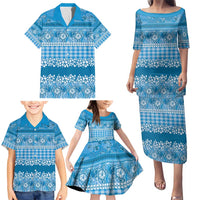 Hawaiian Hibiscus Honu Family Matching Puletasi and Hawaiian Shirt Blue Mele Kalikimaka Palaka Spirit - Polynesian Pride