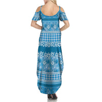 Hawaiian Hibiscus Honu Family Matching Summer Maxi Dress and Hawaiian Shirt Blue Mele Kalikimaka Palaka Spirit - Polynesian Pride