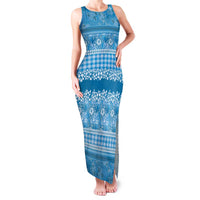 Hawaiian Hibiscus Honu Family Matching Tank Maxi Dress and Hawaiian Shirt Blue Mele Kalikimaka Palaka Spirit - Polynesian Pride