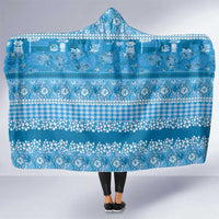 Hawaiian Hibiscus Honu Hooded Blanket Blue Mele Kalikimaka Palaka Spirit - Polynesian Pride
