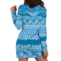 Hawaiian Hibiscus Honu Hoodie Dress Blue Mele Kalikimaka Palaka Spirit - Polynesian Pride