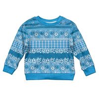 Hawaiian Hibiscus Honu Kid Ugly Christmas Sweater Blue Mele Kalikimaka Palaka Spirit - Polynesian Pride