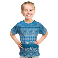 Hawaiian Hibiscus Honu Kid T Shirt Blue Mele Kalikimaka Palaka Spirit LT9 Blue - Polynesian Pride