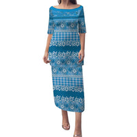 Hawaiian Hibiscus Honu Puletasi Blue Mele Kalikimaka Palaka Spirit LT9 Long Dress Blue - Polynesian Pride