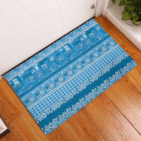 Hawaiian Hibiscus Honu Rubber Doormat Blue Mele Kalikimaka Palaka Spirit - Polynesian Pride