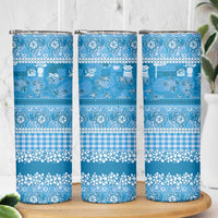 Hawaiian Hibiscus Honu Skinny Tumbler Blue Mele Kalikimaka Palaka Spirit - Polynesian Pride