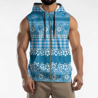 Hawaiian Hibiscus Honu Sleeveless Zip Hoodie Blue Mele Kalikimaka Palaka Spirit - Polynesian Pride