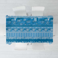 Hawaiian Hibiscus Honu Tablecloth Blue Mele Kalikimaka Palaka Spirit - Polynesian Pride