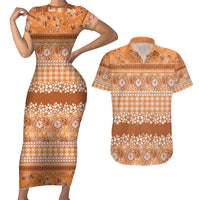 Hawaiian Hibiscus Honu Couples Matching Short Sleeve Bodycon Dress and Hawaiian Shirt Gold Mele Kalikimaka Palaka Spirit - Polynesian Pride