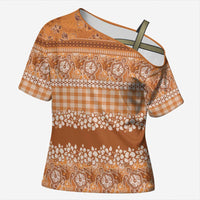 Hawaiian Hibiscus Honu Cross Shoulder Shirt Gold Mele Kalikimaka Palaka Spirit LT9 Female Gold - Polynesian Pride