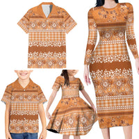 Hawaiian Hibiscus Honu Family Matching Long Sleeve Bodycon Dress and Hawaiian Shirt Gold Mele Kalikimaka Palaka Spirit - Polynesian Pride