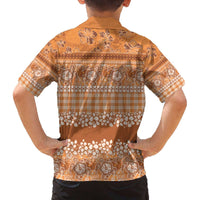 Hawaiian Hibiscus Honu Family Matching Off The Shoulder Long Sleeve Dress and Hawaiian Shirt Gold Mele Kalikimaka Palaka Spirit - Polynesian Pride