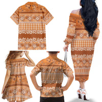 Hawaiian Hibiscus Honu Family Matching Off The Shoulder Long Sleeve Dress and Hawaiian Shirt Gold Mele Kalikimaka Palaka Spirit - Polynesian Pride