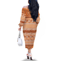Hawaiian Hibiscus Honu Family Matching Off The Shoulder Long Sleeve Dress and Hawaiian Shirt Gold Mele Kalikimaka Palaka Spirit - Polynesian Pride