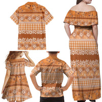 Hawaiian Hibiscus Honu Family Matching Off Shoulder Maxi Dress and Hawaiian Shirt Gold Mele Kalikimaka Palaka Spirit - Polynesian Pride