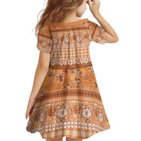 Hawaiian Hibiscus Honu Family Matching Off Shoulder Short Dress and Hawaiian Shirt Gold Mele Kalikimaka Palaka Spirit - Polynesian Pride