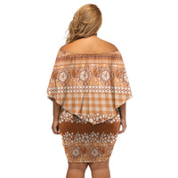 Hawaiian Hibiscus Honu Family Matching Off Shoulder Short Dress and Hawaiian Shirt Gold Mele Kalikimaka Palaka Spirit - Polynesian Pride
