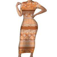 Hawaiian Hibiscus Honu Family Matching Short Sleeve Bodycon Dress and Hawaiian Shirt Gold Mele Kalikimaka Palaka Spirit - Polynesian Pride