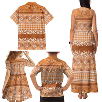 Hawaiian Hibiscus Honu Family Matching Tank Maxi Dress and Hawaiian Shirt Gold Mele Kalikimaka Palaka Spirit - Polynesian Pride