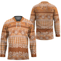 Hawaiian Hibiscus Honu Hockey Jersey Gold Mele Kalikimaka Palaka Spirit LT9 - Polynesian Pride