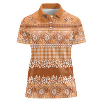 Hawaiian Hibiscus Honu Women Polo Shirt Gold Mele Kalikimaka Palaka Spirit - Polynesian Pride