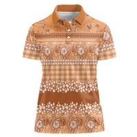 Hawaiian Hibiscus Honu Women Polo Shirt Gold Mele Kalikimaka Palaka Spirit - Polynesian Pride