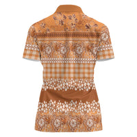 Hawaiian Hibiscus Honu Women Polo Shirt Gold Mele Kalikimaka Palaka Spirit - Polynesian Pride