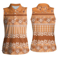 Hawaiian Hibiscus Honu Women Sleeveless Polo Shirt Gold Mele Kalikimaka Palaka Spirit - Polynesian Pride