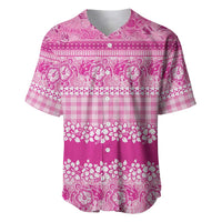 Hawaiian Hibiscus Honu Baseball Jersey Pink Mele Kalikimaka Palaka Spirit LT9 Pink - Polynesian Pride