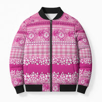 Hawaiian Hibiscus Honu Bomber Puffer Jacket Pink Mele Kalikimaka Palaka Spirit - Polynesian Pride
