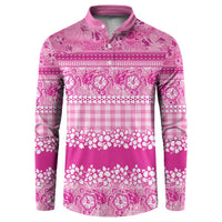 Hawaiian Hibiscus Honu Button Sweatshirt Pink Mele Kalikimaka Palaka Spirit - Polynesian Pride