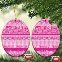 Hawaiian Hibiscus Honu Ceramic Ornament Pink Mele Kalikimaka Palaka Spirit - Polynesian Pride