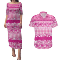 Hawaiian Hibiscus Honu Couples Matching Puletasi and Hawaiian Shirt Pink Mele Kalikimaka Palaka Spirit - Polynesian Pride