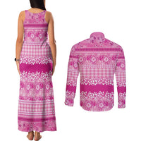 Hawaiian Hibiscus Honu Couples Matching Tank Maxi Dress and Long Sleeve Button Shirt Pink Mele Kalikimaka Palaka Spirit - Polynesian Pride