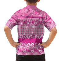 Hawaiian Hibiscus Honu Family Matching Off The Shoulder Long Sleeve Dress and Hawaiian Shirt Pink Mele Kalikimaka Palaka Spirit - Polynesian Pride