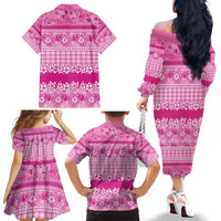 Hawaiian Hibiscus Honu Family Matching Off The Shoulder Long Sleeve Dress and Hawaiian Shirt Pink Mele Kalikimaka Palaka Spirit - Polynesian Pride