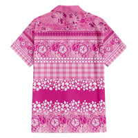 Hawaiian Hibiscus Honu Family Matching Off The Shoulder Long Sleeve Dress and Hawaiian Shirt Pink Mele Kalikimaka Palaka Spirit - Polynesian Pride
