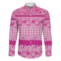 Hawaiian Hibiscus Honu Family Matching Off The Shoulder Long Sleeve Dress and Hawaiian Shirt Pink Mele Kalikimaka Palaka Spirit - Polynesian Pride