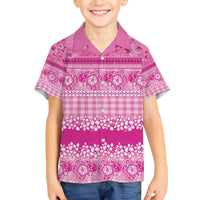 Hawaiian Hibiscus Honu Family Matching Off The Shoulder Long Sleeve Dress and Hawaiian Shirt Pink Mele Kalikimaka Palaka Spirit - Polynesian Pride