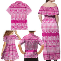 Hawaiian Hibiscus Honu Family Matching Off Shoulder Maxi Dress and Hawaiian Shirt Pink Mele Kalikimaka Palaka Spirit - Polynesian Pride