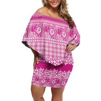 Hawaiian Hibiscus Honu Family Matching Off Shoulder Short Dress and Hawaiian Shirt Pink Mele Kalikimaka Palaka Spirit - Polynesian Pride