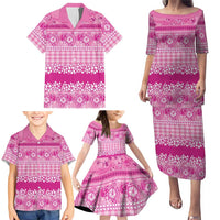 Hawaiian Hibiscus Honu Family Matching Puletasi and Hawaiian Shirt Pink Mele Kalikimaka Palaka Spirit - Polynesian Pride