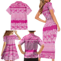 Hawaiian Hibiscus Honu Family Matching Short Sleeve Bodycon Dress and Hawaiian Shirt Pink Mele Kalikimaka Palaka Spirit - Polynesian Pride