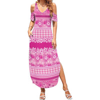 Hawaiian Hibiscus Honu Family Matching Summer Maxi Dress and Hawaiian Shirt Pink Mele Kalikimaka Palaka Spirit - Polynesian Pride