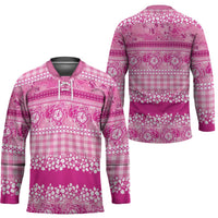 Hawaiian Hibiscus Honu Hockey Jersey Pink Mele Kalikimaka Palaka Spirit LT9 - Polynesian Pride