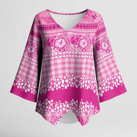 Hawaiian Hibiscus Honu Kimono Sleeve Blouse Pink Mele Kalikimaka Palaka Spirit - Polynesian Pride