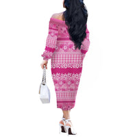 Hawaiian Hibiscus Honu Off The Shoulder Long Sleeve Dress Pink Mele Kalikimaka Palaka Spirit - Polynesian Pride